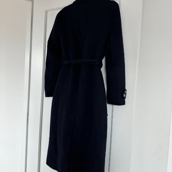 NWT Reiss Leah Longline Overcoat  Sz 6 in Navy Belted Notch Lapel Wool Blend - Picture 9 of 10
